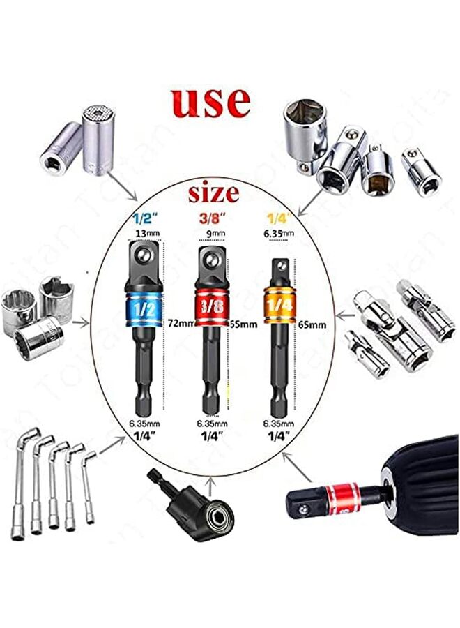 Right Angle Drill Adaptor,4-in-1Impact Drill Bit Extension,360° Rotatable 1/4 3/8 1/2" Impact Grade Socket Adapter Set,105 Degree Angle Screwdriver Drill Bit for Household (Color : COL - Image 2
