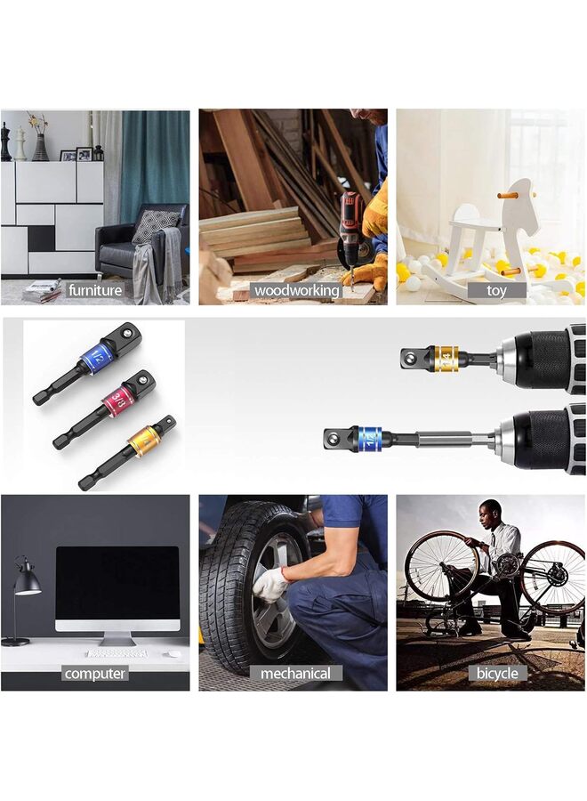 Right Angle Drill Adaptor,4-in-1Impact Drill Bit Extension,360° Rotatable 1/4 3/8 1/2" Impact Grade Socket Adapter Set,105 Degree Angle Screwdriver Drill Bit for Household (Color : COL - Image 5