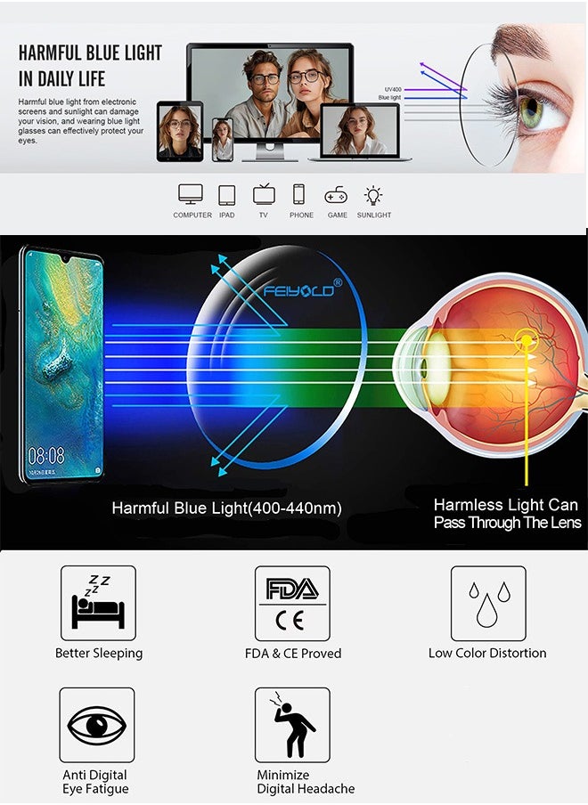 AZorb Blue Light Glasses for Women Men - Round Anti Blue Light Blocking Eye Glasses for Reading Gaming Computer Glasses UV Protection Eyeglasses  - Image 2