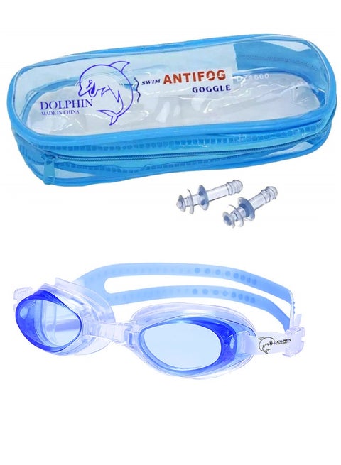 DZ-1600 نظارة سباحة مضادة للضباب مع سدادات أذن ، أزرق