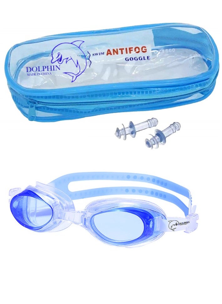 Dolphin DZ-1600 Anti-Fog Swimming Goggles With Ear Plugs, Blue  - Image 1