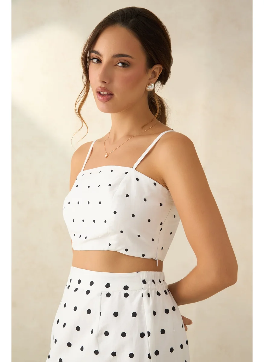 فيرجيو Virgio Women Cotton Straight Neck Crop Length Printed Strap Sleeve Top