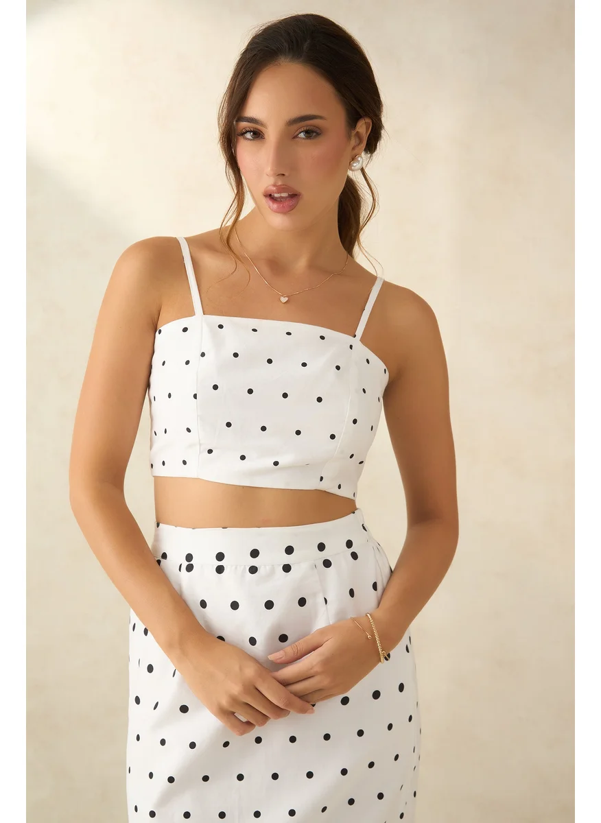فيرجيو Virgio Women Cotton Straight Neck Crop Length Printed Strap Sleeve Top