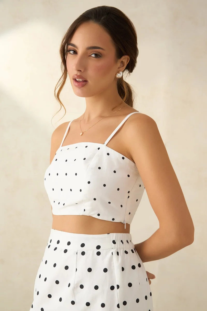 Virgio VIRGIO 100% Cotton Polka Crop Top With Strappy Neck