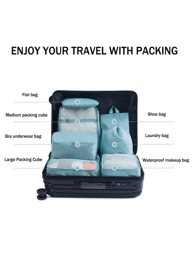 Premium 7-Piece Travel Packing Cubes Set - Navy Blue Luggage Organizers with Mesh Panels, Waterproof Compartments & Shoe/Cosmetic Bags for Suitcases (40x30x12cm Large + 6 Sizes) (Bright Blue) - Image 2