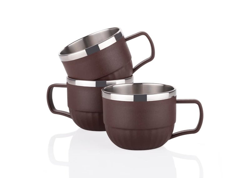 HAPPI Tea Cups Set Coffee Mug Insulated Stainless Steel Inner Stylist Double Wall Cup for Home Office Restaurant Use Tea Mugs Set of 6 (Brown) - Image 3