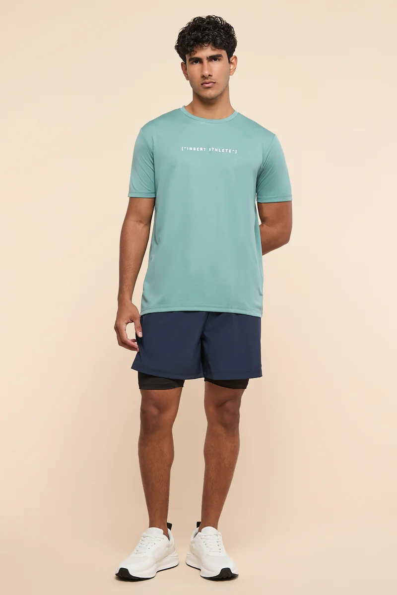 R&B Typography Print Active T-Shirt with Crew Neck and Short Sleeves