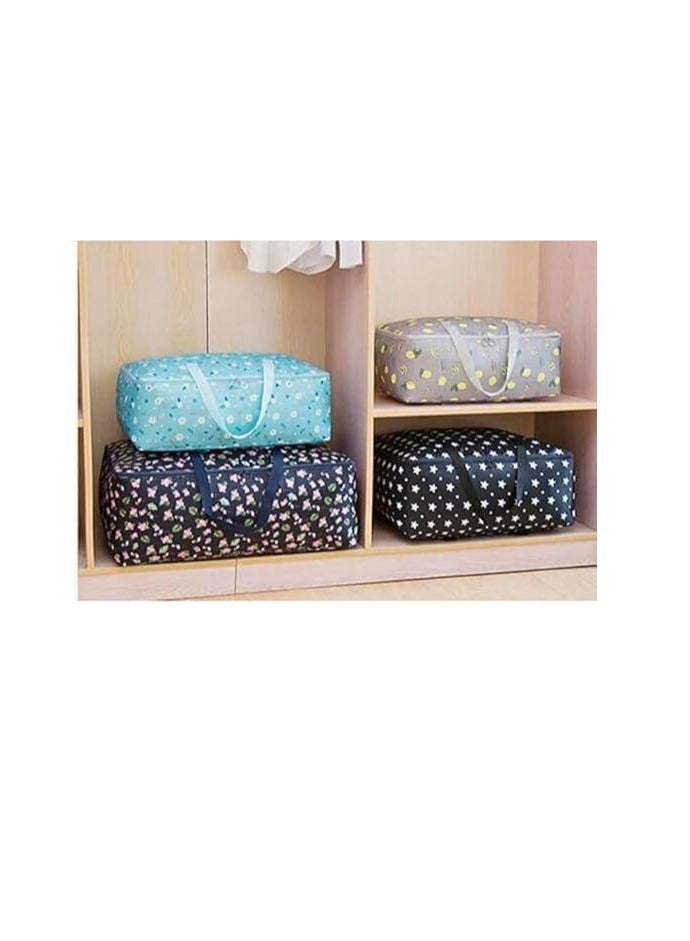 Large portable waterproof storage bag with zippers, made of thick, durable Oxford fabric. An organized bag ideal for travel, comforters, and blankets, in jumbo size 70 × 50 × 30 cm (pink with a red flower). - Image 3