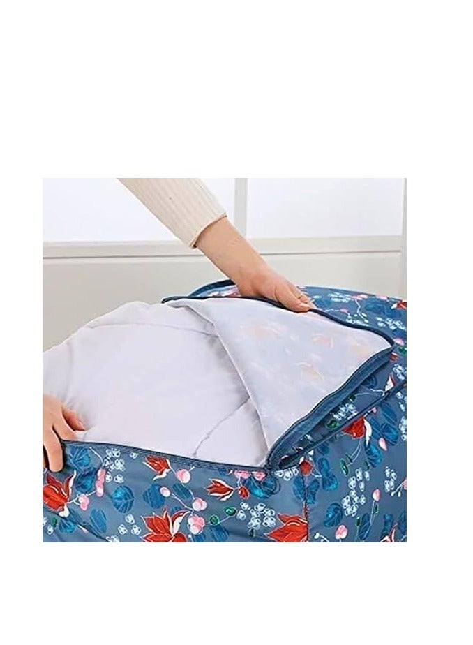 Large portable waterproof storage bag with zippers, made of thick, durable Oxford fabric. An organized bag ideal for travel, comforters, and blankets, in jumbo size 70 × 50 × 30 cm (pink with a red flower). - Image 4