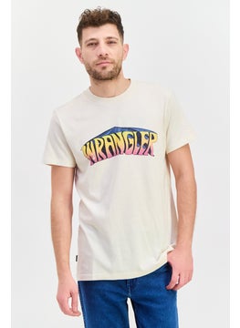 Wrangler Men Crew Neck Short Sleeve Graphic Print T-Shirt, Beige  - Image 1