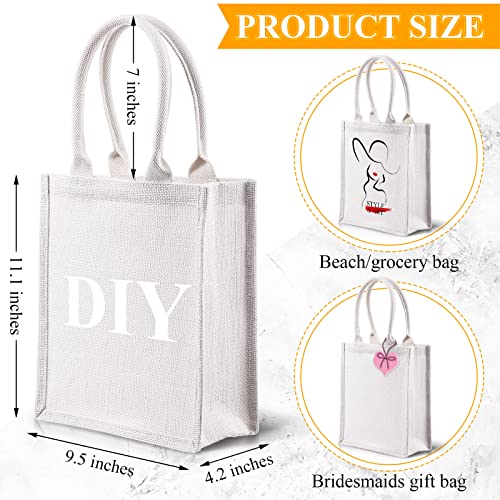 Saintrygo 10 Pcs Burlap Tote Bags Burlap Gift Tote with Handles Reusable Beach Bridesmaid Welcome Bags for DIY Wedding Shopping Pool Party Favor, 11.1''x 9.5''x 4.2''(White) - Image 2