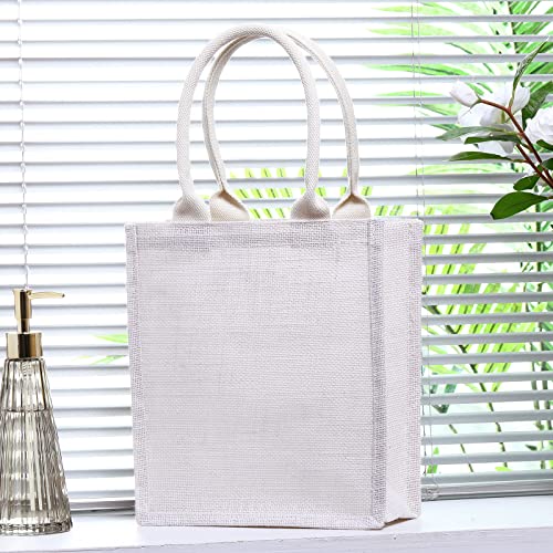Saintrygo 10 Pcs Burlap Tote Bags Burlap Gift Tote with Handles Reusable Beach Bridesmaid Welcome Bags for DIY Wedding Shopping Pool Party Favor, 11.1''x 9.5''x 4.2''(White) - Image 4