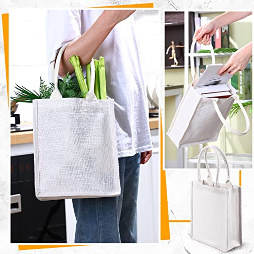 Saintrygo 10 Pcs Burlap Tote Bags Burlap Gift Tote with Handles Reusable Beach Bridesmaid Welcome Bags for DIY Wedding Shopping Pool Party Favor, 11.1''x 9.5''x 4.2''(White) - Image 5