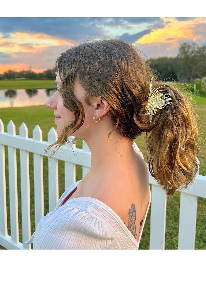 Excefore Butterfly Hair Claw Crystal Clips for Women Rhinestone Hair Clamps Metal Butterfly Hair Clips Hair Catch Clip for Women Thinner Thick Hair Styling Fashion Hair Supplies Hair Accessories 2PCS - Image 4