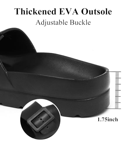 Haifago Women's Black Platform Sandals with Arch Support, Adjustable Single Buckle Slides, Comfort EVA Slide Lightweight Thick Soles - Image 5