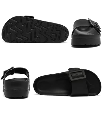 Haifago Women's Black Platform Sandals with Arch Support, Adjustable Single Buckle Slides, Comfort EVA Slide Lightweight Thick Soles - Image 3