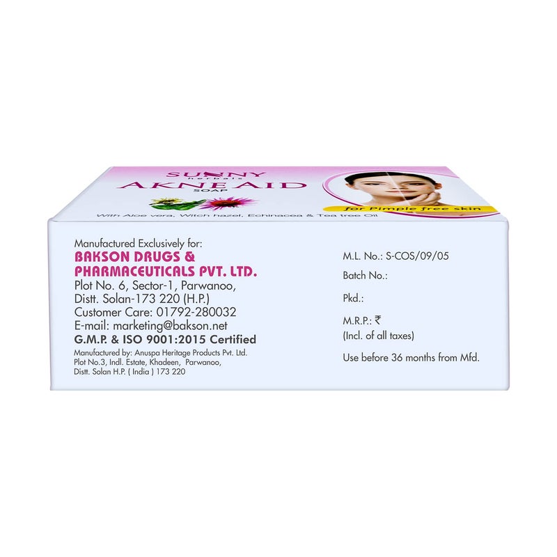 Sunny Akne Aid Soap(75gm*2) & Aloevera Calendula Bathing Bar (75gm*2) | Helps Reducing Infection of Skin | Witch Hazel Removes Excess oil | Antioxidant | For Scarring, Sunburn, Give Soft & Supple Skin - Image 3
