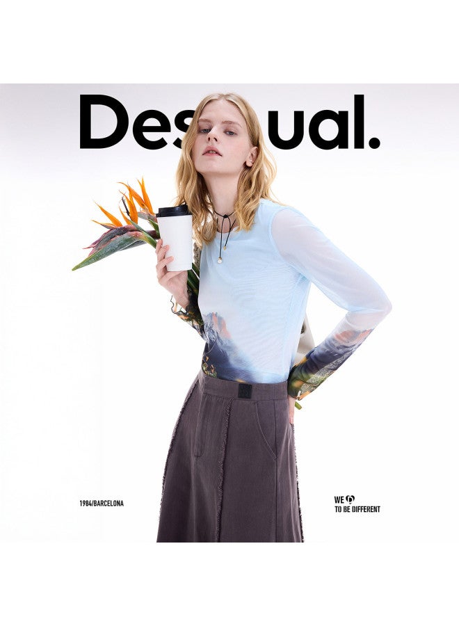 DESIGUAL 25 Autumn/winter New Collection Landscape Print Slim-fit Stretch Women's T-shirt - Image 5