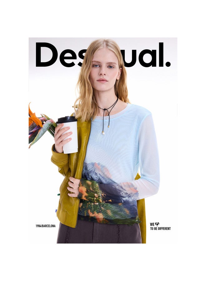 DESIGUAL 25 Autumn/winter New Collection Landscape Print Slim-fit Stretch Women's T-shirt - Image 2