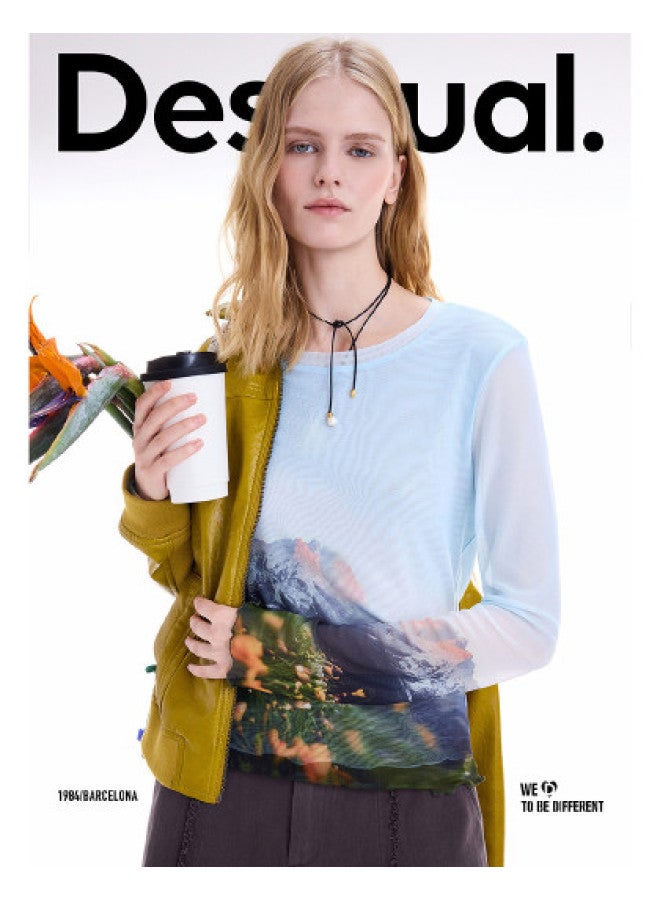 DESIGUAL 25 Autumn/winter New Collection Landscape Print Slim-fit Stretch Women's T-shirt - Image 1