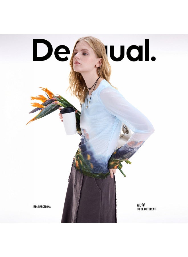 DESIGUAL 25 Autumn/winter New Collection Landscape Print Slim-fit Stretch Women's T-shirt - Image 4