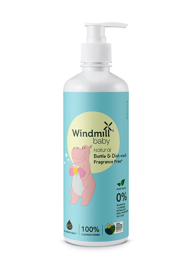 Windmill baby Baby Natural Bottle Cleaning Liquid, Fragrance Free, Usda Certified, No Anti-Bacterial Chemicals, For Feeding Bottles, Accessories, Pump Parts And More - 450Ml - Image 1