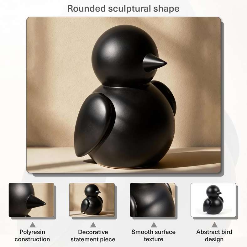 Pan Home Bird Polyresin Decor Figurine - Black - Image 4