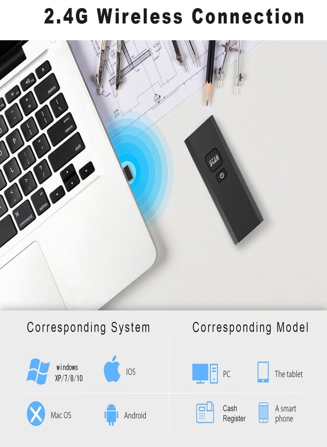 JRHC Wireless Barcode Scanner, 1D CCD Automatic Mini Barcode Rreader, Rechargeable Bar Code Scanner with 2.4G Receiver Plug and Play - Image 2