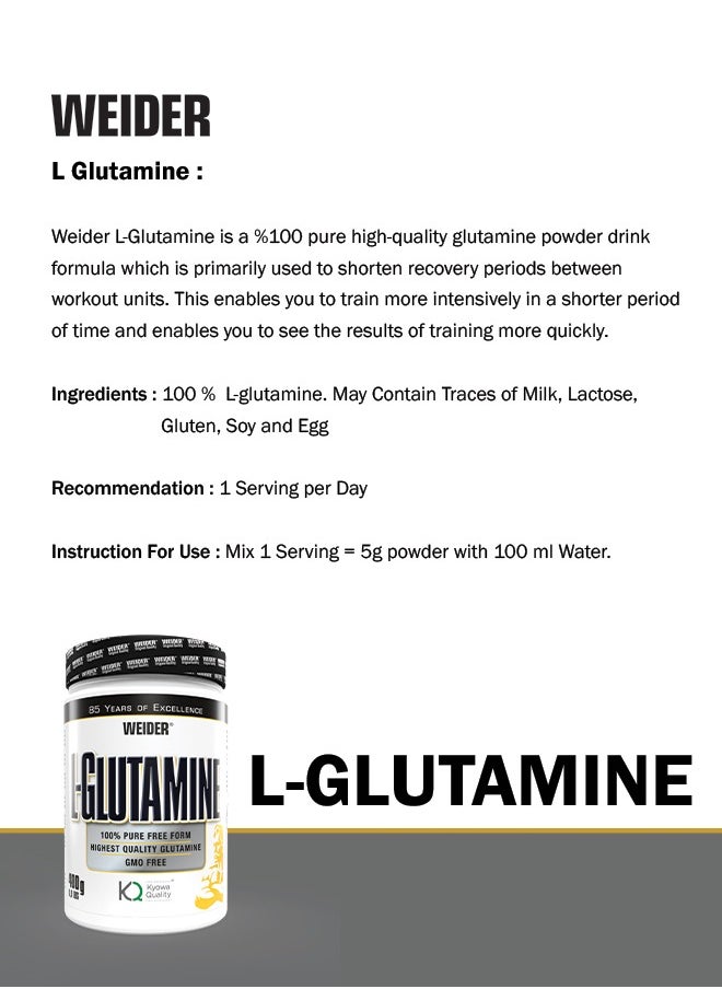 Weider L-Glutamine - 400g, Pure Glutamine Powder for Muscle Recovery and Immune Support  - Image 2