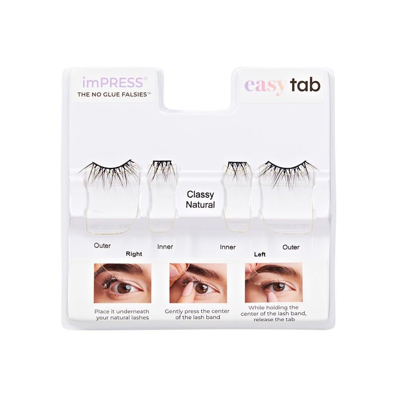 Impress KISS imPRESS Falsies Easy Tab Press On Self Adhesive Eyelashes, Black, 'Classy Natural', 1 Pair of 6mm-7mm Inner Natural Volume Eyelash Clusters & 1 Pair of 6mm-10mm Outer Half-Lashes with Easy Tabs - Image 4