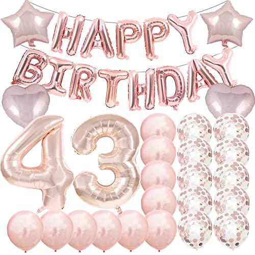 ZSNWGZ Sweet 43th Birthday Decorations Party SuppliesRose Gold Number 43 Balloons43th Foil Mylar Balloons Latex Balloon Decoration43th Birthday for WomenMenPhoto Props - Image 1