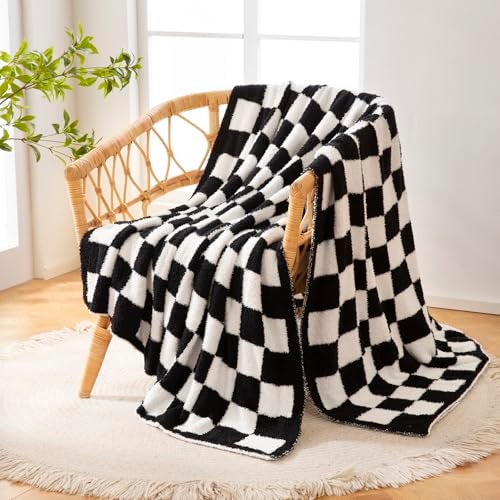 YIRUIO Checkered Knit Throw Blanket Ultra Soft Microfiber Reversible,Fluffy Fuzzy Cozy Throw for Bed,Sofa Couch Home Decor Gift Black - Image 5