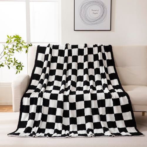 YIRUIO Checkered Knit Throw Blanket Ultra Soft Microfiber Reversible,Fluffy Fuzzy Cozy Throw for Bed,Sofa Couch Home Decor Gift Black - Image 4