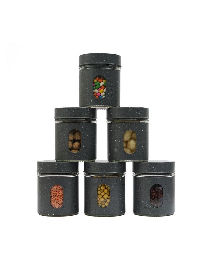 Femora Femora Clear Glass Oval Shape Window with Carbon Steel Jacketed Glass Jars | 1 Year Warranty | Airtght | Jars for Snacks, Fry Food, Masala, Spice, Pickles, Cookies |300 ML | Set Of 6 | Blue-Green  - Image 1