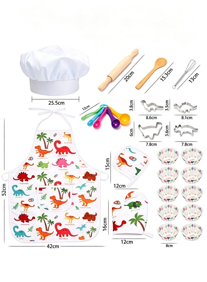 Kids Chef Set,Kitchen Pretend Toys for Girls,Kids Apron and Chef Hat Set, Mini Role-Play Chef Kitchen Baking Tool Apron Set, Kids Chef Role Play Set ,Adjustable Children Kitchen Apron with Pockets for Cooking, Baking & Painting, Simulated Cake Decoration24 Pcs Set Cooking Gift for Boys & Girls - Image 2