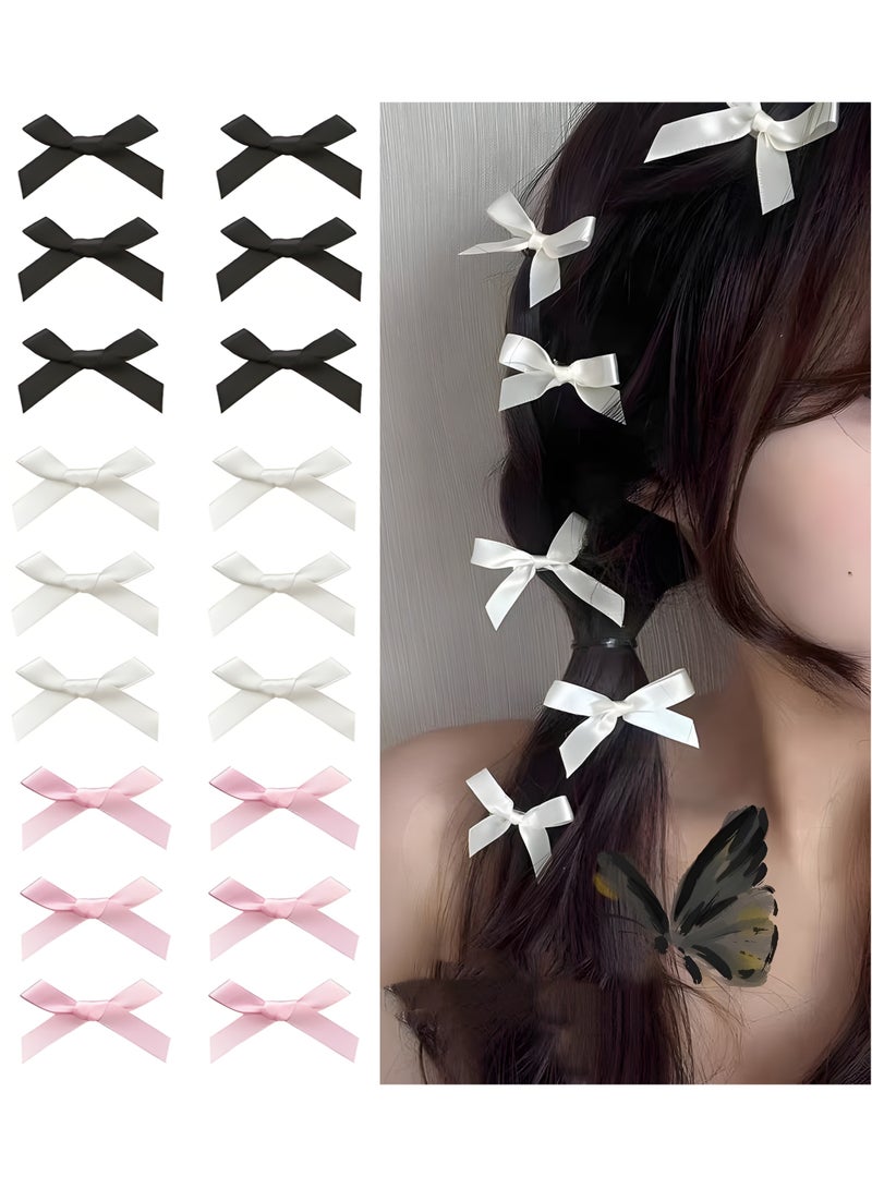 Vergali 18-Piece Mini Bow Hair Clips, Sweet Non-Slip Bow Hair Accessories for Women and Girls (White+Black+Pink) - Image 1
