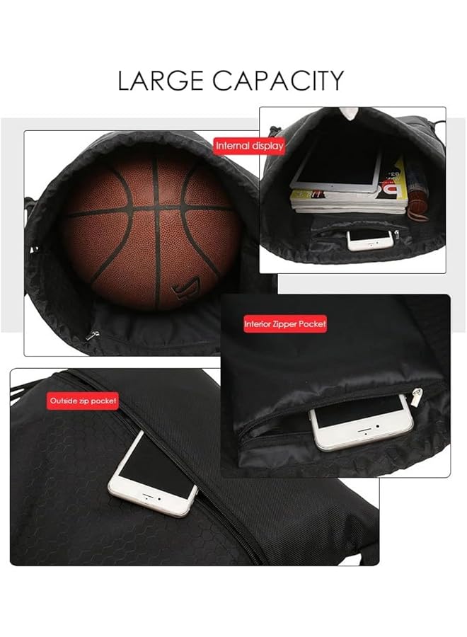 PROMASS Waterproof Drawstring Backpack With Zipper Pocket, Gym Drawstring Bag For Men And Women, Basketball And Shoe Bag, Oxford Fabric Large Capacity Multi-Functional Bag - Image 5