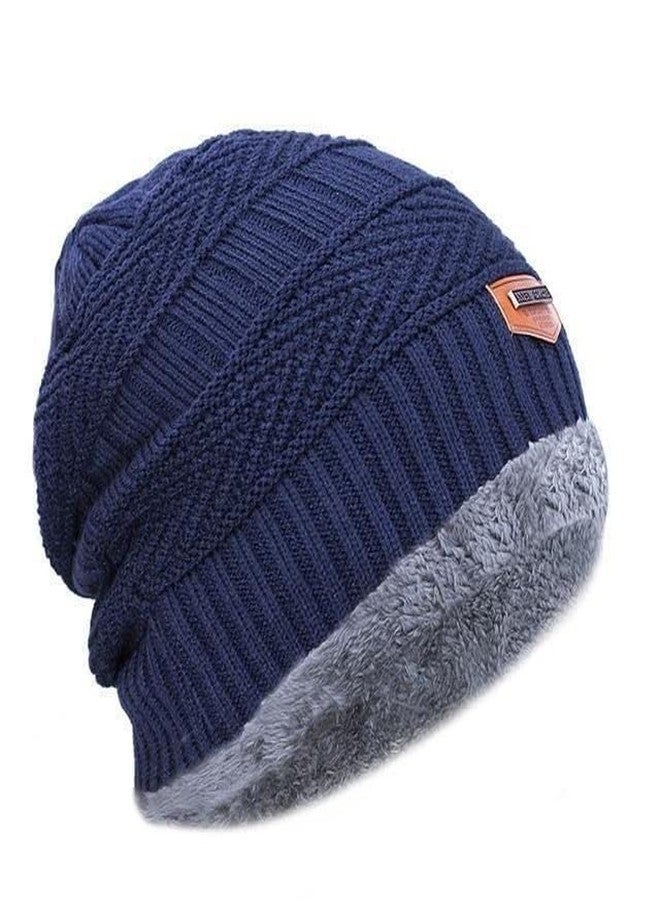 ATABZ Cold Protective Beanie Blue Stylish Skull caps with Fur for Men and Women - Image 4