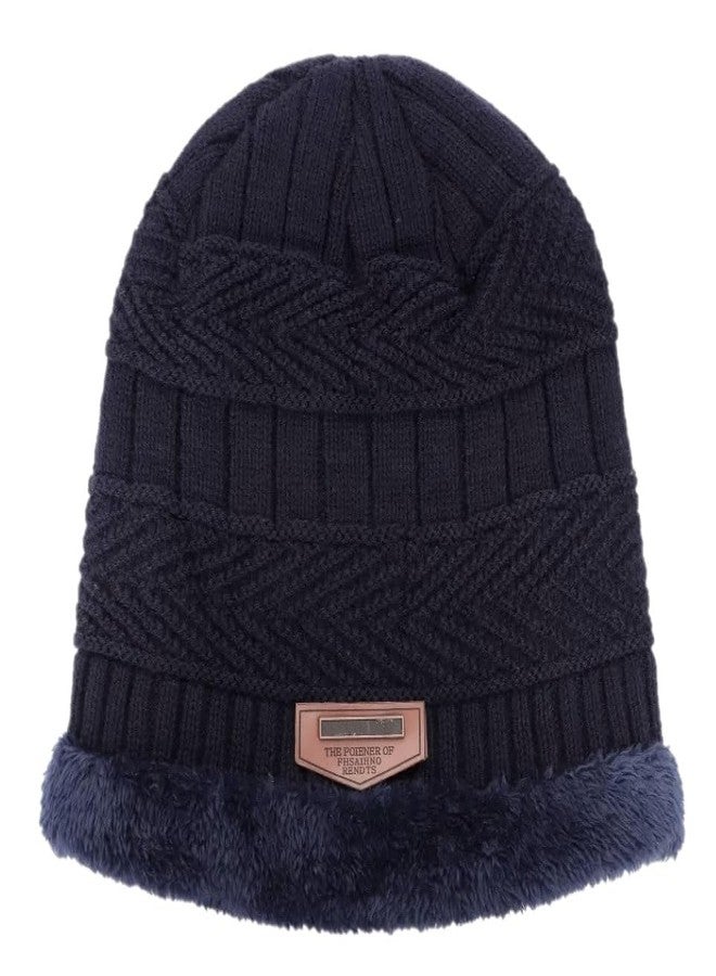 ATABZ Cold Protective Beanie Blue Stylish Skull caps with Fur for Men and Women - Image 1
