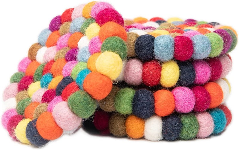 Woolygon Round Felt Ball Coasters - 100% Merino Wool Table Coasters - Felt Coaster Pads, Absorbent Trivet for Drinks - Heat Resistant, Thick & Durable Hand Felted in Nepal by Woolygon- Multicolor - Set of 5 - Image 5