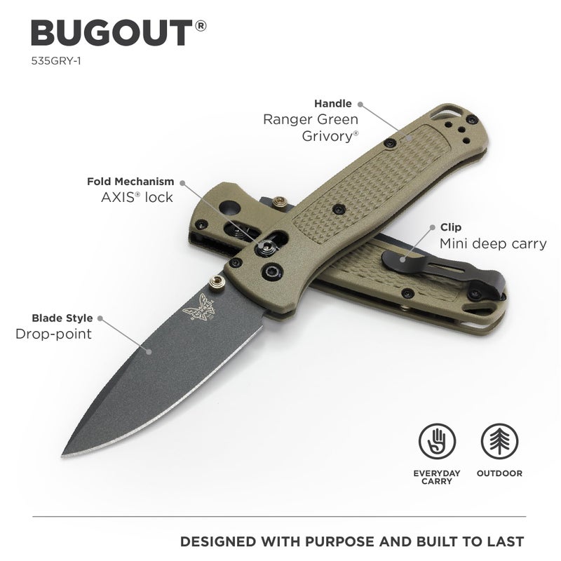 Benchmade - Bugout 535 EDC Knife with Ranger Green Grivory Handle (535GRY-1) - Image 2