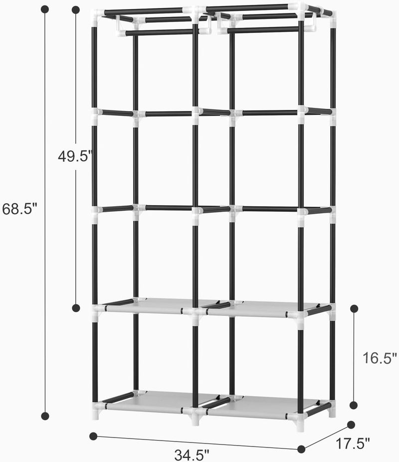 VTRIN Portable Closet Wardrobe Closet for Hanging Clothes with 4 Storage Shelves, 2 Hanging Rods and 6 Pockets, Stable and Easy Assembly Clothes Rack with Cover Free Standing Closet White - Image 3