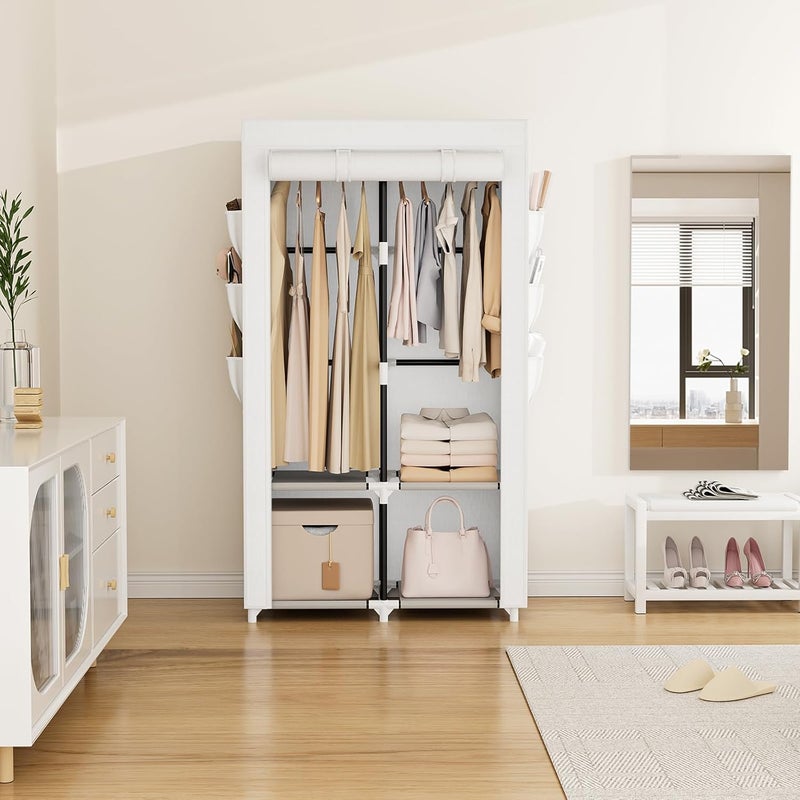 VTRIN Portable Closet Wardrobe Closet for Hanging Clothes with 4 Storage Shelves, 2 Hanging Rods and 6 Pockets, Stable and Easy Assembly Clothes Rack with Cover Free Standing Closet White - Image 2