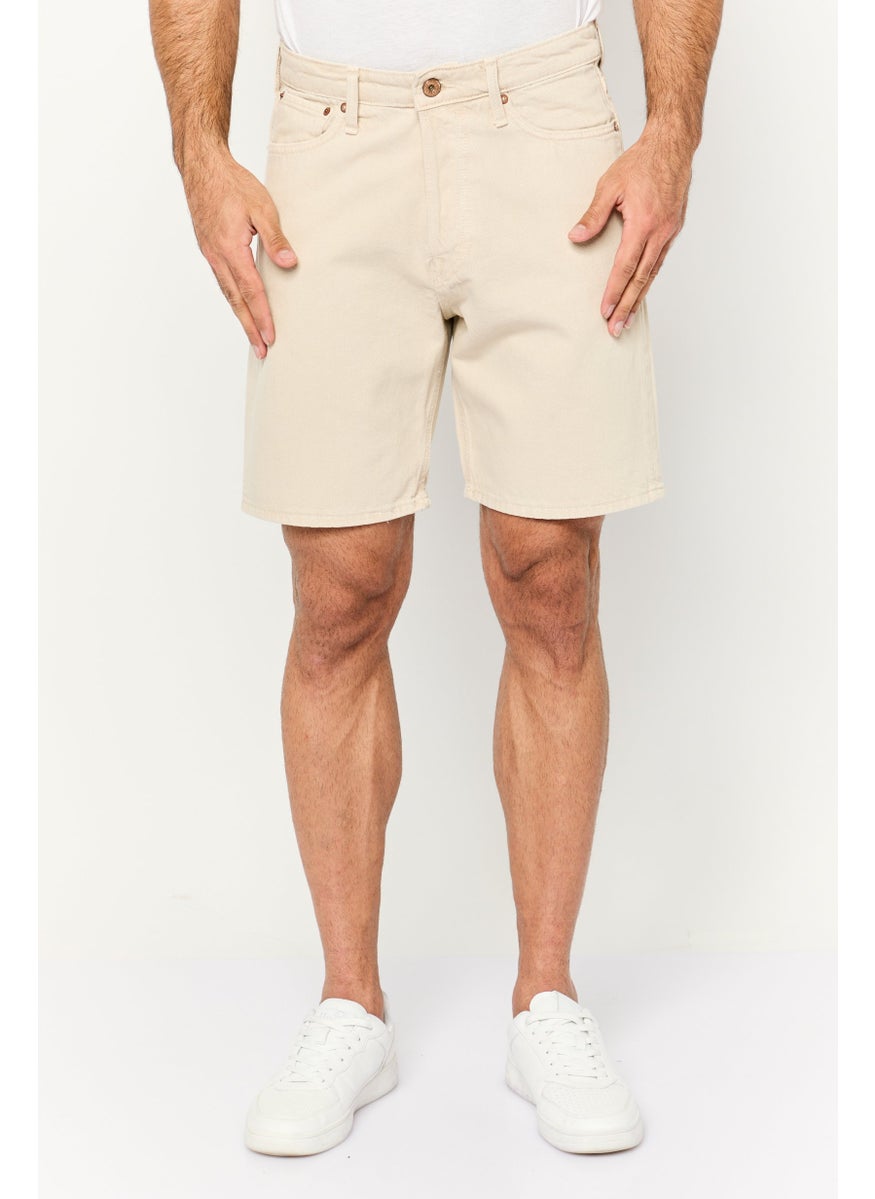 Jack Jones Men Solid Denim Shorts, Beige  - Image 1