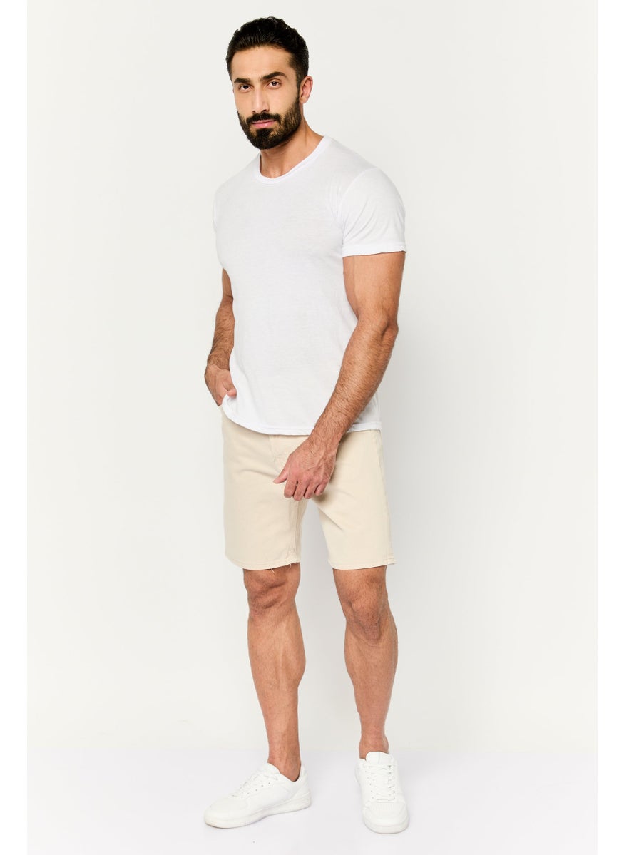 Jack Jones Men Solid Denim Shorts, Beige  - Image 2