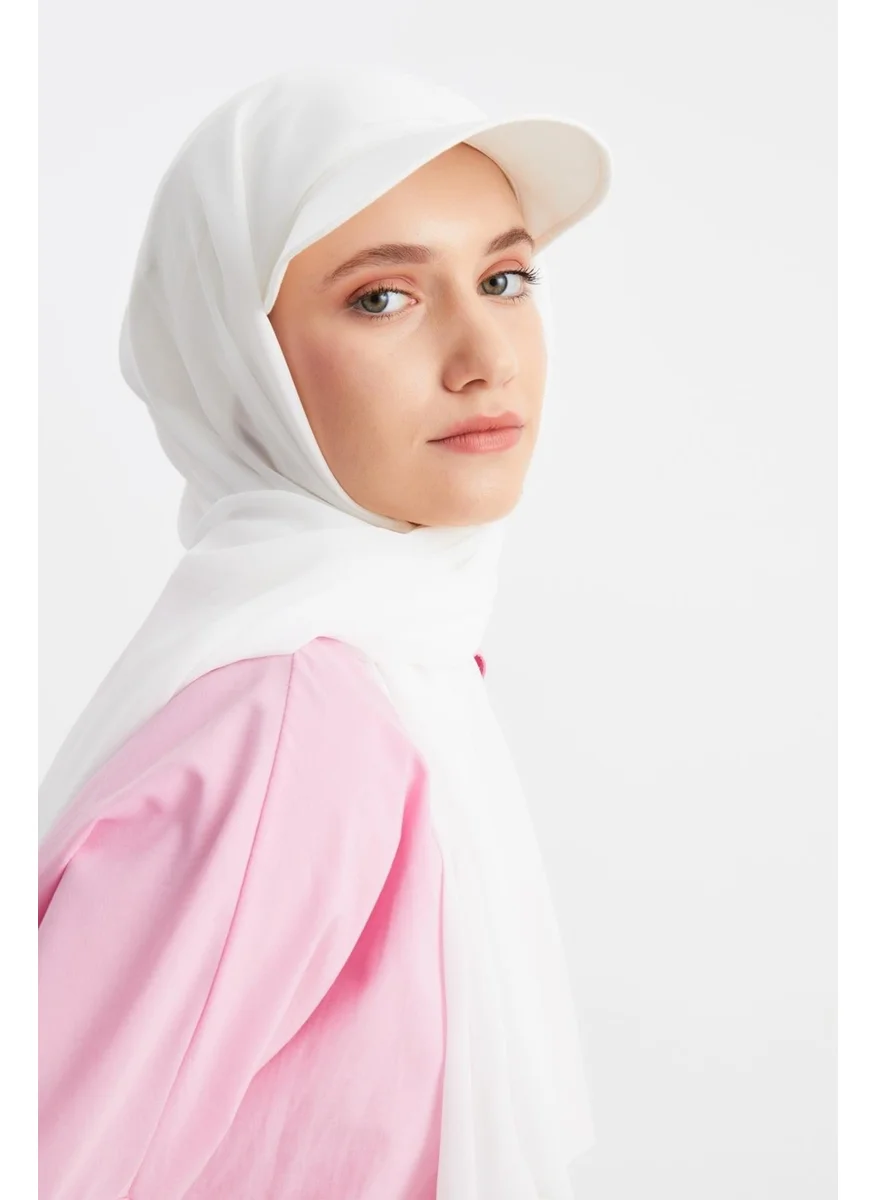 Butikgiz White Women's Hijab Multi Chiffon Silky Shawl and Cotton Combed Half Visor Tennis Style Hat Pair - Comfortable, Extra Light