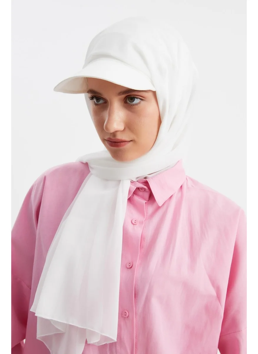 Butikgiz White Women's Hijab Multi Chiffon Silky Shawl and Cotton Combed Half Visor Tennis Style Hat Pair - Comfortable, Extra Light