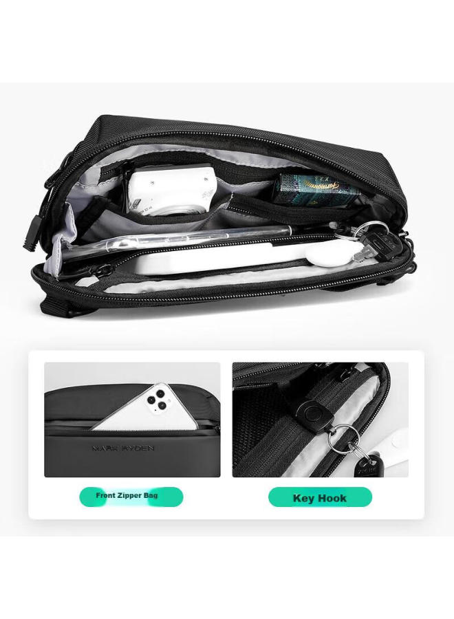 Mark Ryden Chest Bag, Men's Crossbody Bag, Street Fashion Magnetic Buckle Sports Cycling Casual Personalized Shoulder Bag, Mr8712 Elegant Black - Image 2