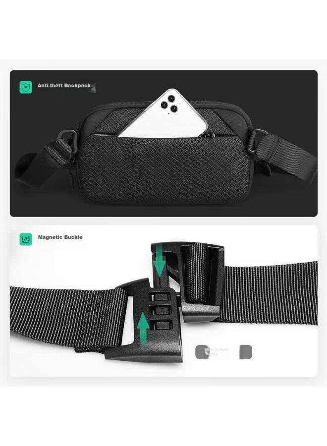 Mark Ryden Chest Bag, Men's Crossbody Bag, Street Fashion Magnetic Buckle Sports Cycling Casual Personalized Shoulder Bag, Mr8712 Elegant Black - Image 3