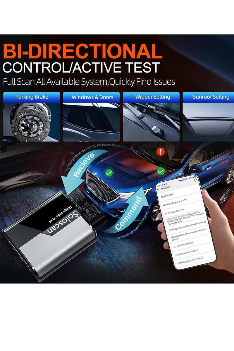 kingbolen أداة تشخيص السيارة الكاملة سولوسكان OBD2 بلوتوث مع 50+ إعادة تعيين، تحكم ثنائي الاتجاه، برمجة ECU - Image 3